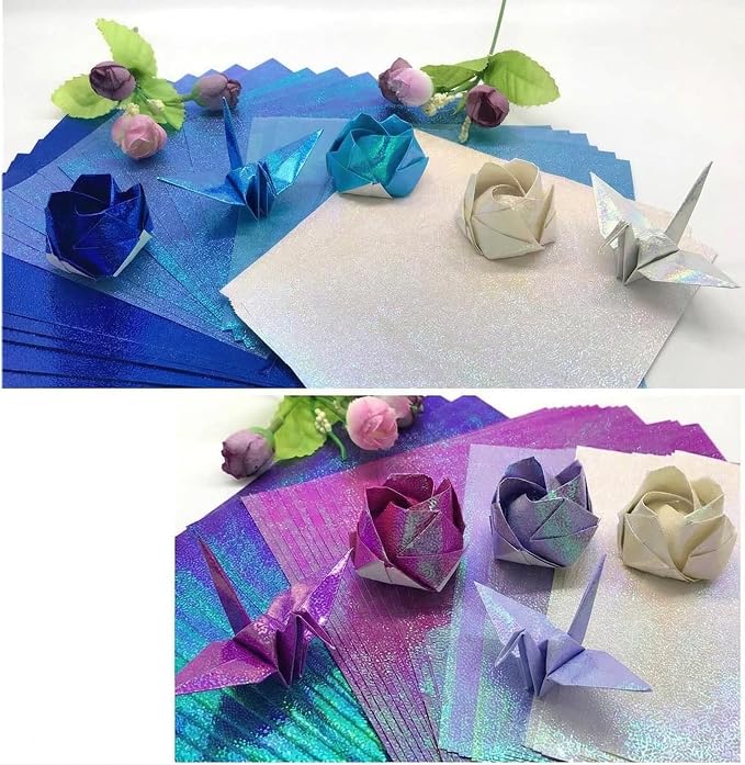100 Sheets Iridescent Origami Paper, 6in Glitter Folding Paper