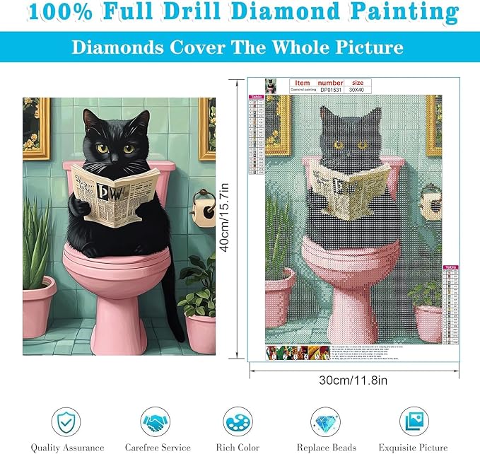 Diamond Art Kits for Adults,Black Cat Diamond Painting Kits 12x16in