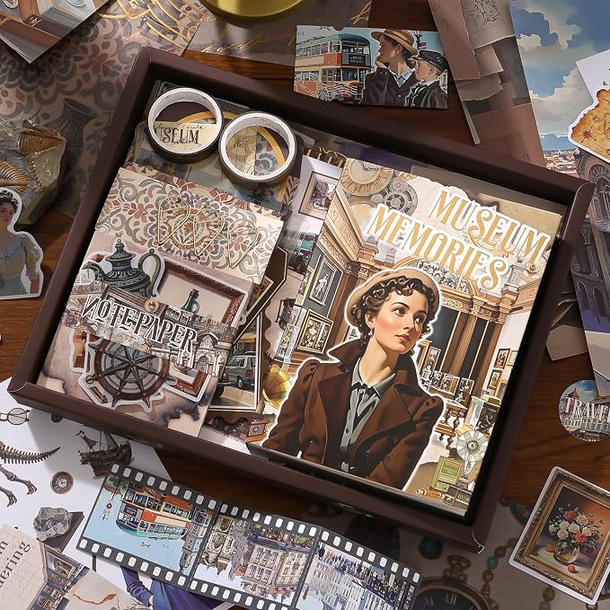 Museum Scrapbooking Supplies Kit, A6 Notebook, Vintage Junk Journaling Kit