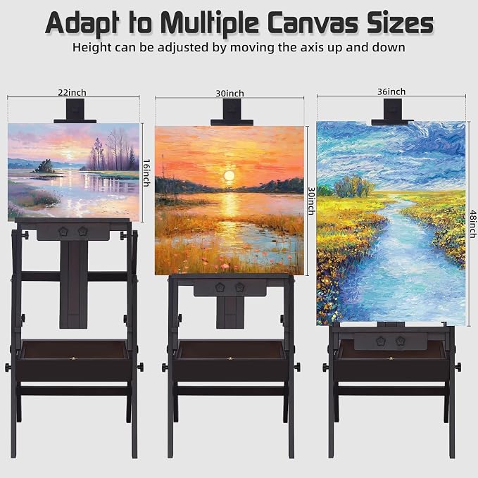 Beech Wood H-Frame Easel for Painting with Tray & Drawer, Walnut