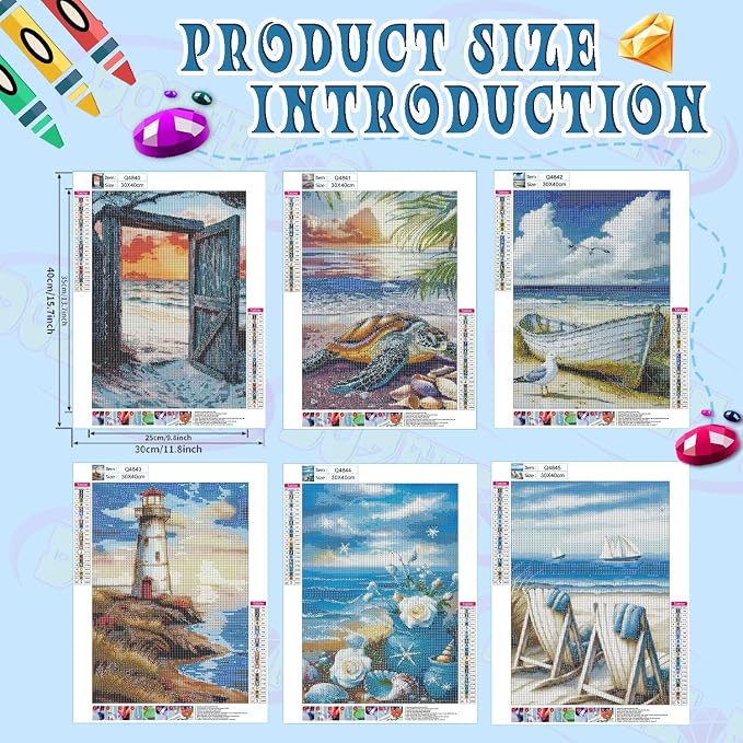 DOZEEZOP 6-Pack Diamond Art Kit for Adults, 5D Diamond Painting 12x16 Inch | Coastal pictures, Full Round Drills, Home Wall & Shelf Decor, Beginner-Friendly DIY Craft, Stress Relief, All-Occasion Gift