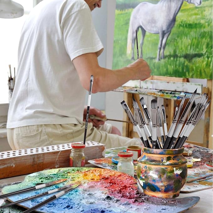 Genixart Paint Brush Set – Art Paintbrushes for Acrylic, Oil, Watercolor