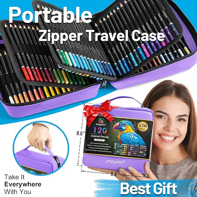 136 PCS Colored Pencils Set for Adult Coloring Books, 120 Colored Pencils | with Sketchbook, Coloring Book, Sharpener, Tutorial, Color Chart, Soft Core Oil-Based, Ideal for Drawing Blending Shading