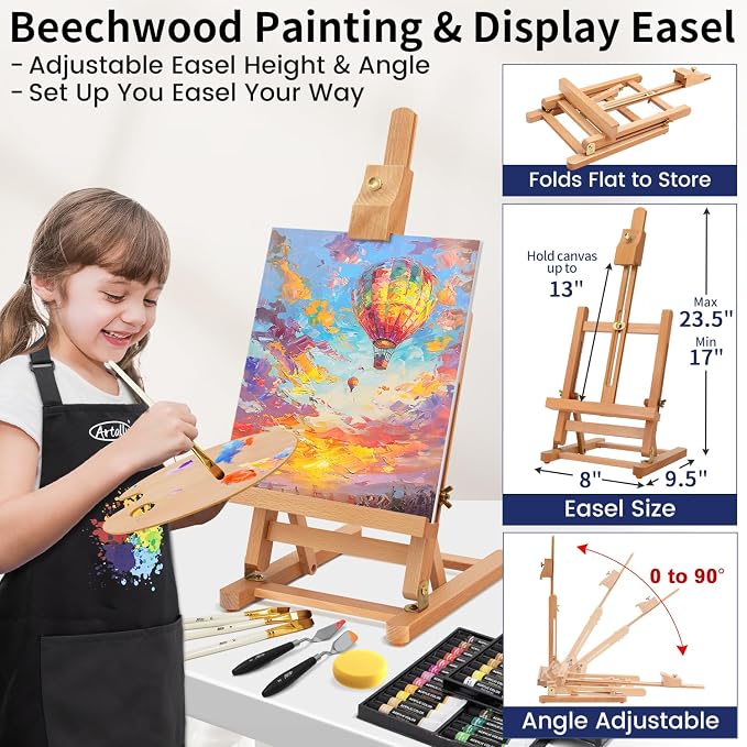 86-Piece Acrylic Painting Kit with Tabletop Easel, 48 Colors Acrylic Paint Set, Paint Brush Set & Case, Brush Basin & Art Apron, Complete Art Supplies Painting Set for Adults, Artists, Beginners