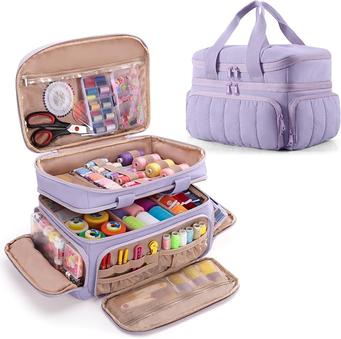 Marscamd Sewing Organizer Bag with Detachable Dividers, Purple (Bag Only)