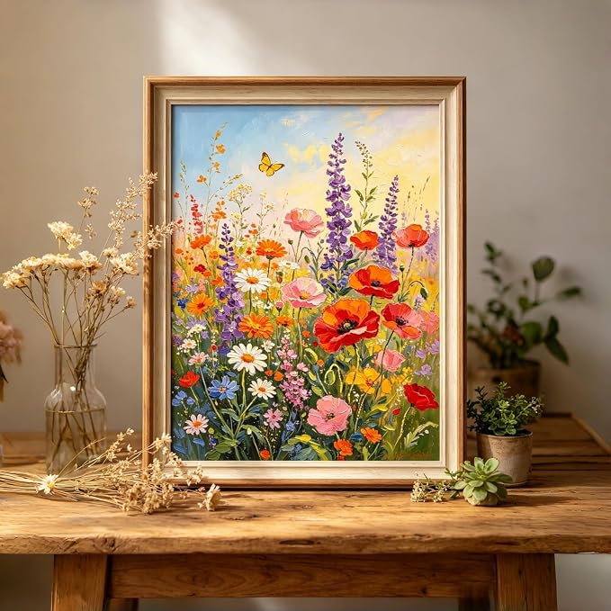 5D Flower Diamond Painting Kits for Adults, Wildflower Diamond Art Kit | DIY Round Crystal Diamond Dot Paint by Number for Floral Wall Decor Present 12x16Inch