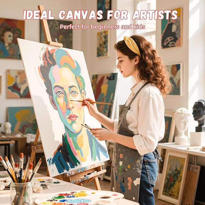 Simetufy 18x24inch 12Pcs Large Flat Canvas Boards Panels for Painting | Gesso Primed Acid-Free 100% Cotton Art Boards for Acrylics Oil Watercolor Tempera Paints