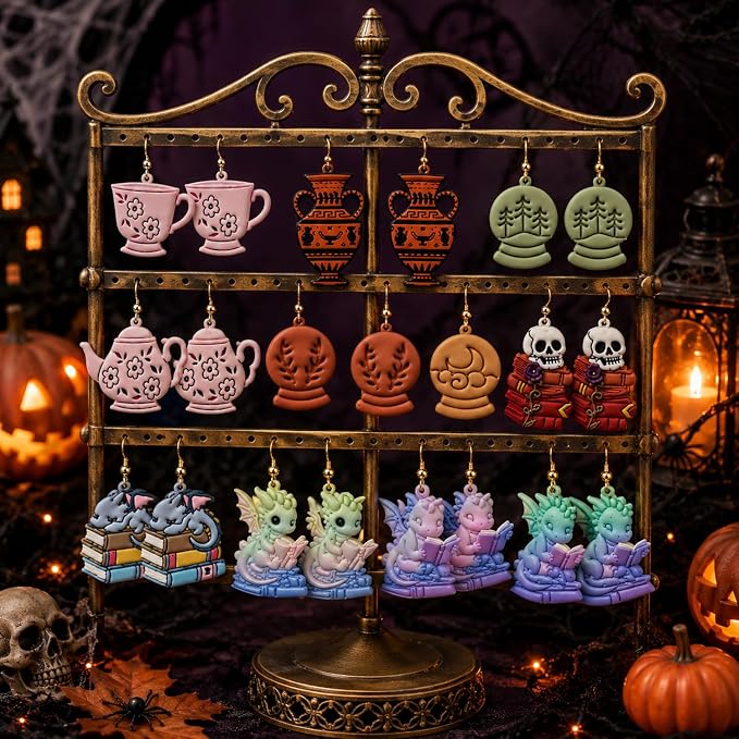 9 Pcs Hobby-Themed Polymer Clay Cutters Set - Teacup, Book & Mythical Creature Imprint Cutters for Polymer Clay Jewelry Making, Gift for Tea & Book Lovers