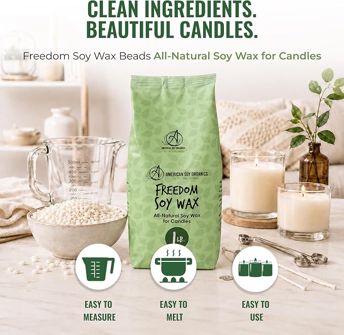 American Soy Organics Freedom Soy Wax Beads, All-Natural Candle Wax, 1 lb | DIY Candle Making Supplies Ideal for Container Candles, Tealights & Wax Melts, Paraffin-Free, Beeswax-Free, Microwavable