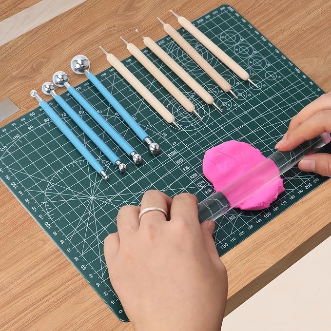 Basic Polymer Clay Tools, Clay Sculpting Tools Acrylic Roller Pin, Clear Rectangle Sheet Press Board, Double-Ended Pottery Carving Set for Beginner (26)