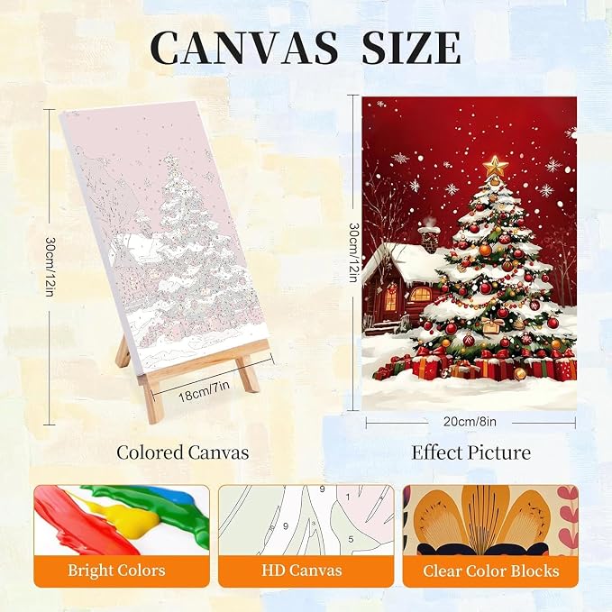 4 Pack Christmas Paint by Numbers Kit for Adults with Frame, Easy Snowman Paint by Number for Adults Beginner with Wooden Easel, DIY Painting by Numbers Canvas Framed for Home Decor 8 x 12 Inch