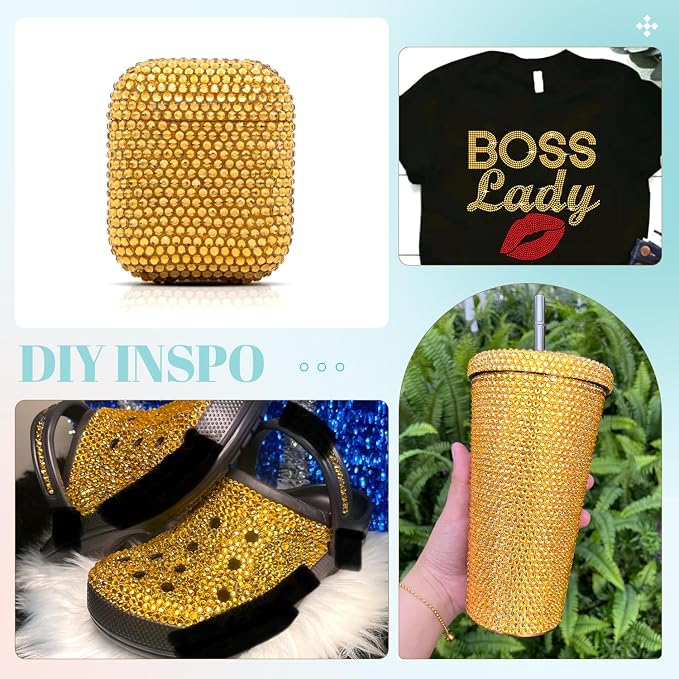12100Pcs Resin Rhinestones for Crafting with 3Pcs 10ml B7000 Jewelry Glue, 2 Boxes Flatback Crystals Diamond (Golden Yellow) for Bedazzling Crafts DIY Nail Art, Gems for Clothing Shoes