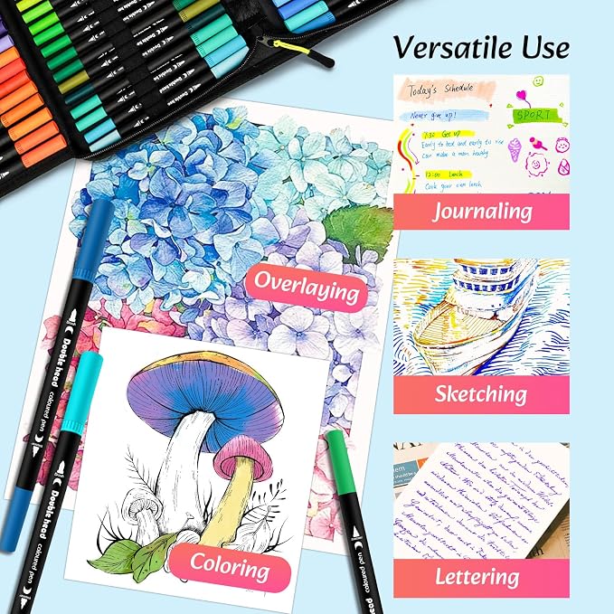 Markers for Adult Coloring Books No Bleeding, 72 Dual Tip Coloring Markers