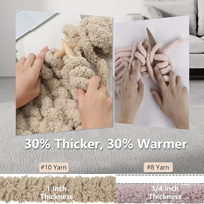 Cozyful Chunky Yarn for Hand Knitting - #10 Chunky Chenille Yarn, Jumbo Big Thick Chunky Yarns for Crocheting, Super Bulky Chunky Knit Blanket Yarns, 8 Skein (22 yds 8 oz Each Skein), Khaki