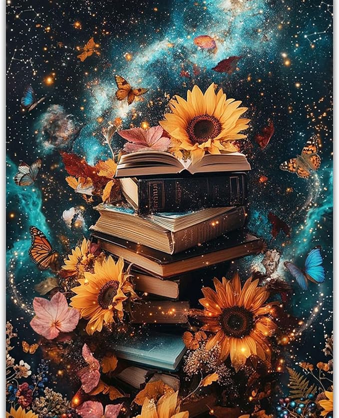 Amaieuin Books Diamond Art Kits for Adults Beginners,Sunflowers Diamond Painting for Adults Beginner,DIY Full Drill Round 5D Diamond Paintings Crafts for Home Wall Decor and Gifts 12x16in