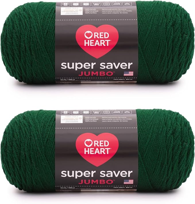 Red Heart Super Saver Jumbo Yarn for Crocheting, Hunter Green, 2-Pack