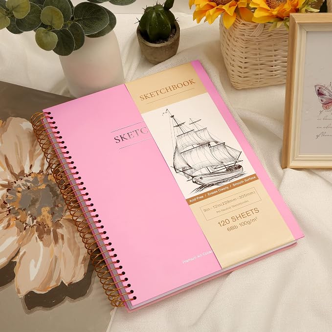 Yoment 9"x12" Hardcover Sketchbook for Drawing，120 Sheets，100GSM | Pink & Blue,Spiral Bound Sketch Pad Premium Art Sketchbook Artistic Drawing Paper Pad for Kids Adults Beginners Artists