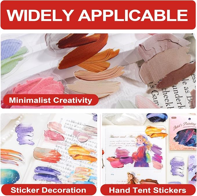100 Pcs Junk Journal Supplies Stickers, Artistic Colorful Watercolor Palette & Paint Brush Stroke Stickers for Scrapbook, Planner, DIY Crafts, Art Journaling, Ephemera & Creative Decorative Decals