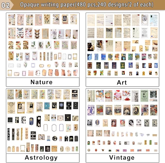 Draupnir 800pcs Vintage Junk Journal Supplies,Scrapbook Supplies Scrapbooking Paper and Stickers Ephemera for Art Aesthetic Journaling Kit Collage