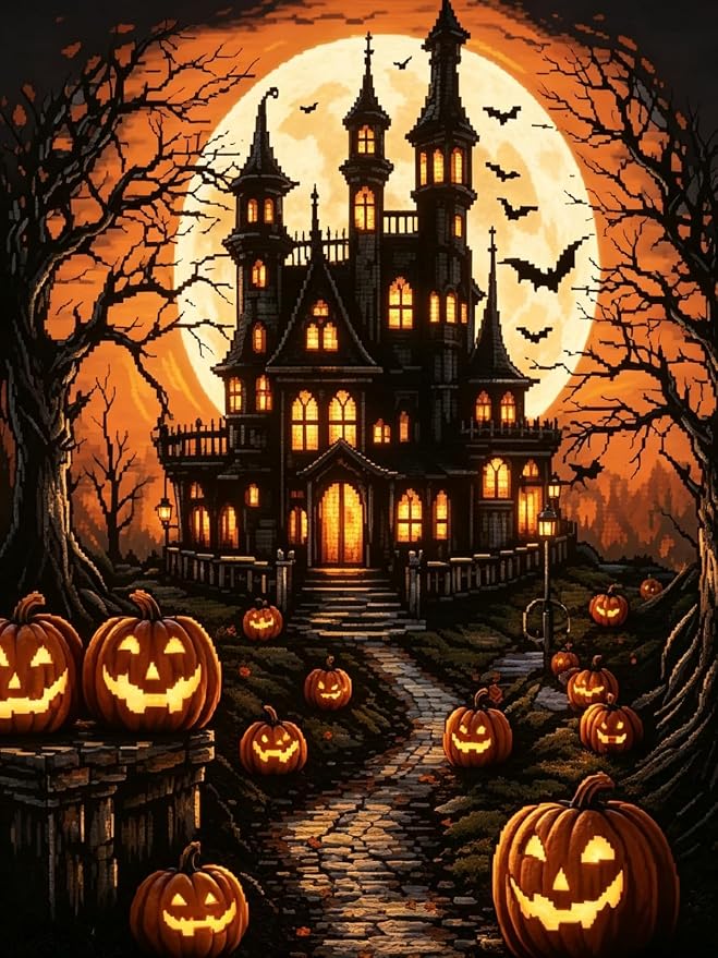 Halloween Castle Diamond Painting Kits for Adults, Pumpkin Diamond Art