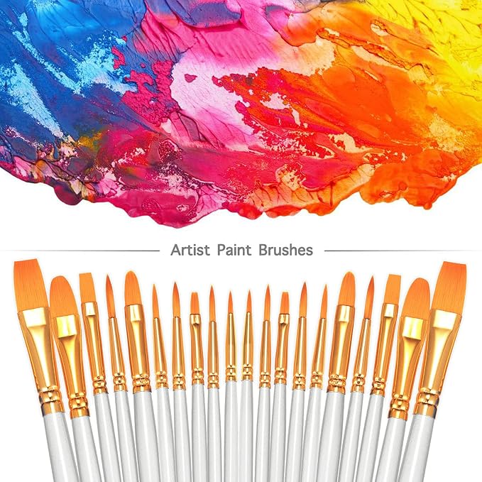 BOSOBO Paint Brushes Set, 6 Pack 60 Pcs Round Pointed Tip Paintbrushes Nylon Hair Artist Acrylic Paint Brushes for Acrylic Oil Watercolor, Face Nail Art, Miniature Detailing & Rock Painting, White