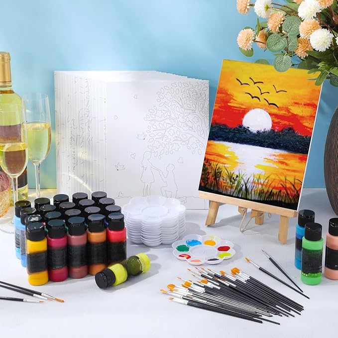 Sherr 24 Pcs Pre Drawn Canvas for Adult, Scenery, 8 x 10 Inch