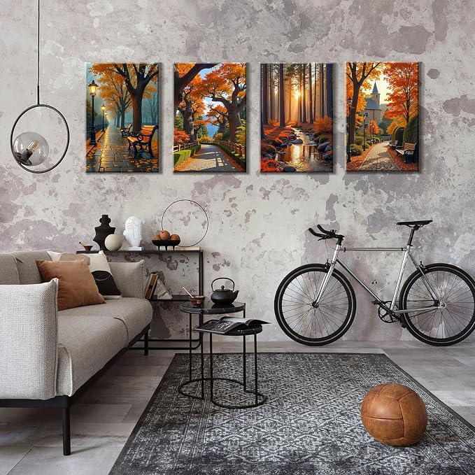 HeeBenor 4 Pack Autumn Paint by Numbers Kit for Adults Framed Canvas