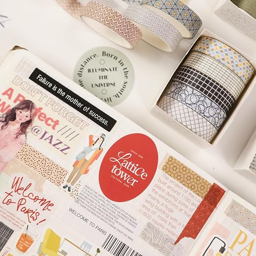 YUBBAEX 60 Rolls Value Washi Tape Pack Retro Arts Masking Tape Basic Patterns Decorative for DIY Crafts, Bullet Journal Supplies, Planners, Scrapbook, Card/Gift Wrapping (Basic Geometry)