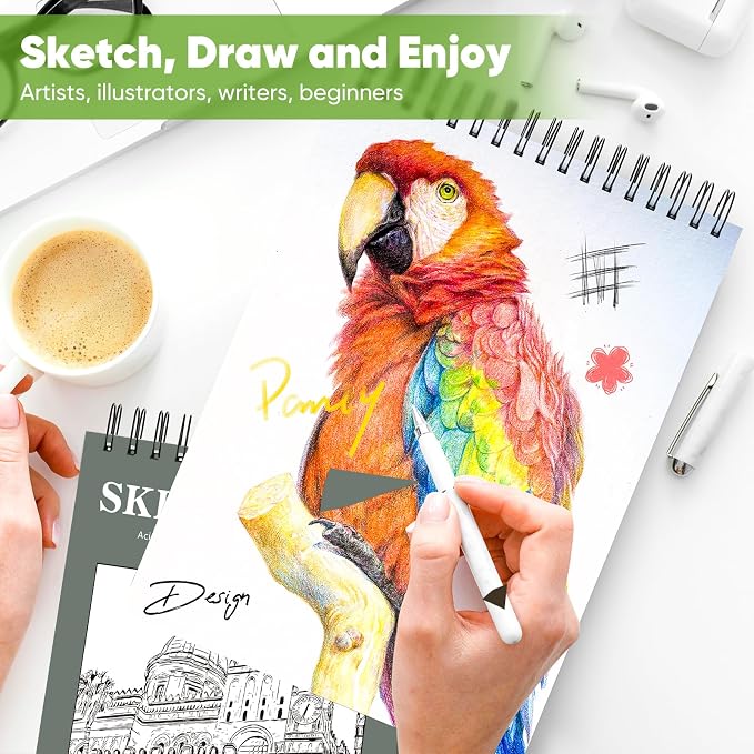 Soucolor Sketch Book 9x12, Drawing Paper Pad 68lb/100gsm Acid-Free | 100 Sheets,Top Spiral Sketchbook for Kids Adults, Art Supplies Sketch Pad for Drawing Illustration College Essentials