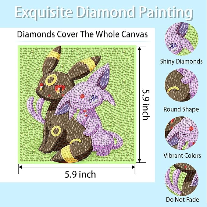 LWZAYS 4 Pack 5D Anime Diamond Painting Kits for Kids, Gem Crafts for Kids | DIY Crafts Diamond Art Kit for Kids,Full Round Drill Big Gem Art for Kid,Home Wall Decoration 6X6 inch