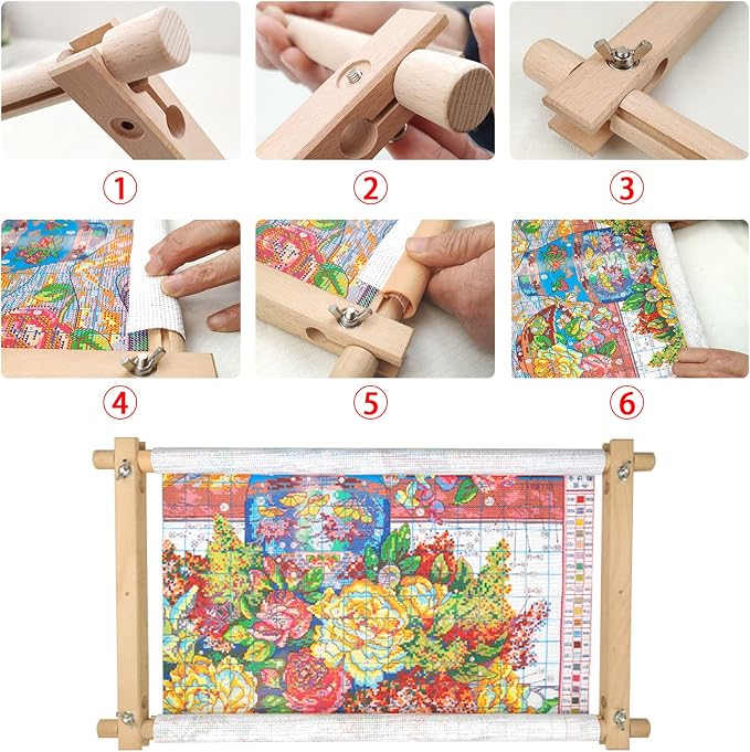 ZOCONE Beech Wood Tapestry Scroll Embroidery Frame, Cross Stitch Frame Holder, 12"x21" Quilting Frame, Needlepoint Frame, Scroll Frame for Cross Stitch, Needlepoint, Sewing, Embroidery Projects (B)