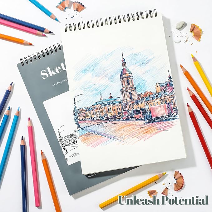 4 Pack Sketch Books 8.5 × 11 in, Top Spiral, 100gsm, Light Cyan | Acid-Free Paper, 30 Sheets Each, Hardcover with Rigid Back, Lay-Flat Top Spiral, for Sketching & Dry Media