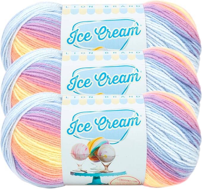 Lion Brand Yarn, Ice Cream Crochet Yarn, Parfait, Multicolor, 3 Pack
