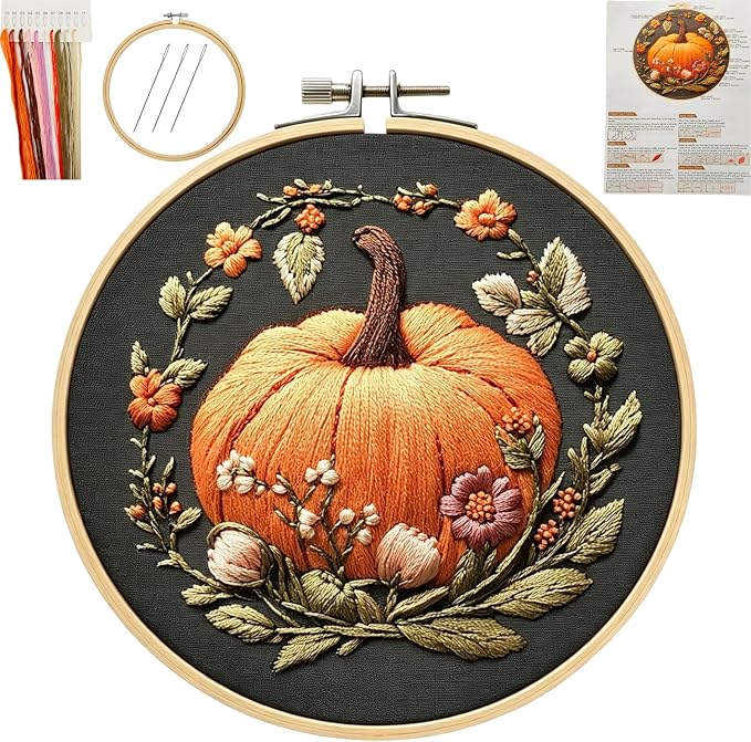 YOUDRN Pumpkin Embroidery Kit for Beginners, Embroidery Kits for Adults