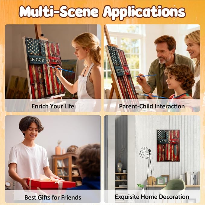 MAXBYE American Flag Framed Paint by Numbers Kits for Adults with Wooden Easel, Easy Adult Paint by Number Kits on Canvas, DIY Oil Paintings for Beginners Gift Home Wall Decor 10×14 Inch