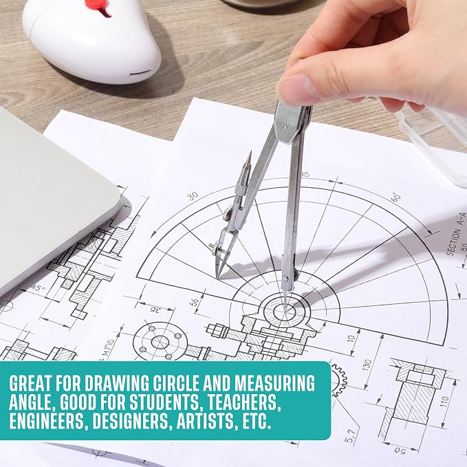 EBOOT Drawing Compass and 6 in Protractor Geometry Set, Turquoise | Geometry Math Set, Swing Arm Protractor Ruler Compass, Geometry Drawing Tools for Measuring Angles