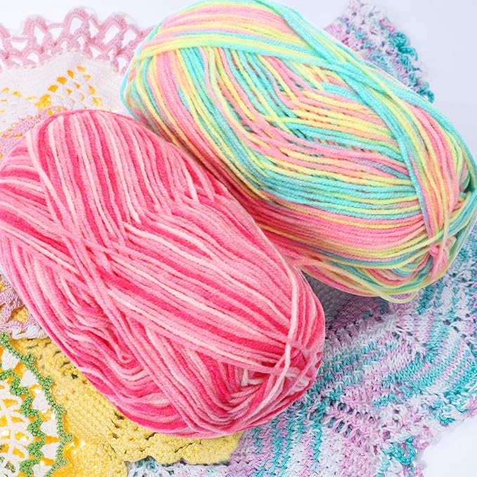 6 Pieces 50 g Crochet Yarn Multicolor Acrylic, 3-ply, Macaron Color | 50 G per Skein, Multicolored Acrylic for Knitting and Crocheting, Soft Texture for Hand Weaving, DIY Craft Projects