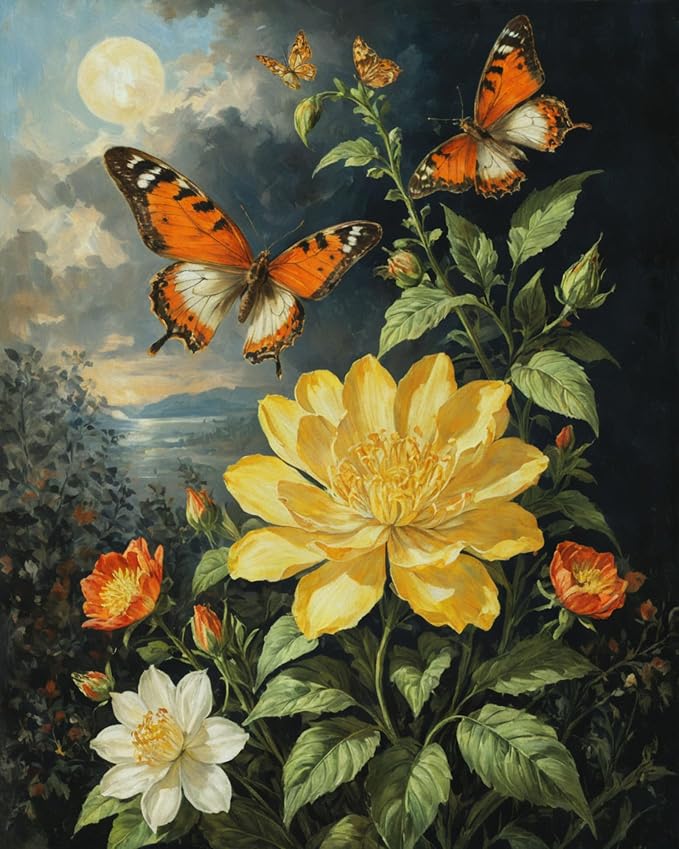 ldazao Butterfly Paint By Numbers Kit for Adults Flower Adult Paint By Number Kits Adults' Paint-By-Number Kits Canvas Painting Kit for Beginner Oil Painting Kits for Gift Home Wall Decor 16x20 Inch