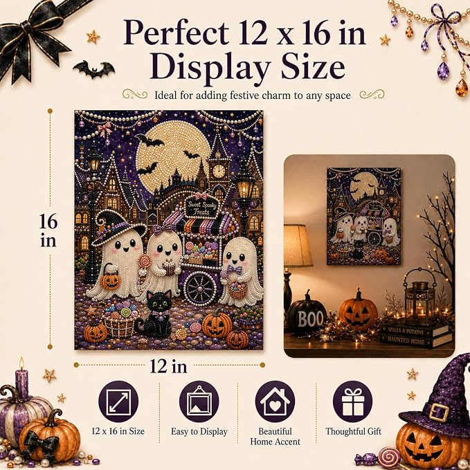 DIY Christmas Pearl Diamond Painting Kit, 5D Pearl Art Craft for Adults and Beginners, Christmas Church and Jesus Wall Decor, Holiday Gifts, 12 x 16 Inch (Halloween Design C)