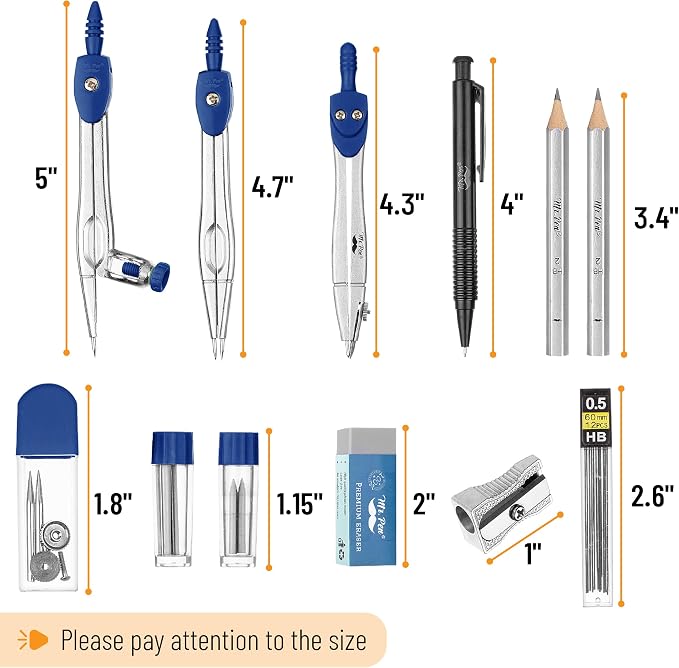 Mr. Pen- Geometry Set, 15 pcs, Navy Blue, 6 Inch Swing Arm Protractor | Divider, Set Squares, Ruler, Compasses and Protractor
