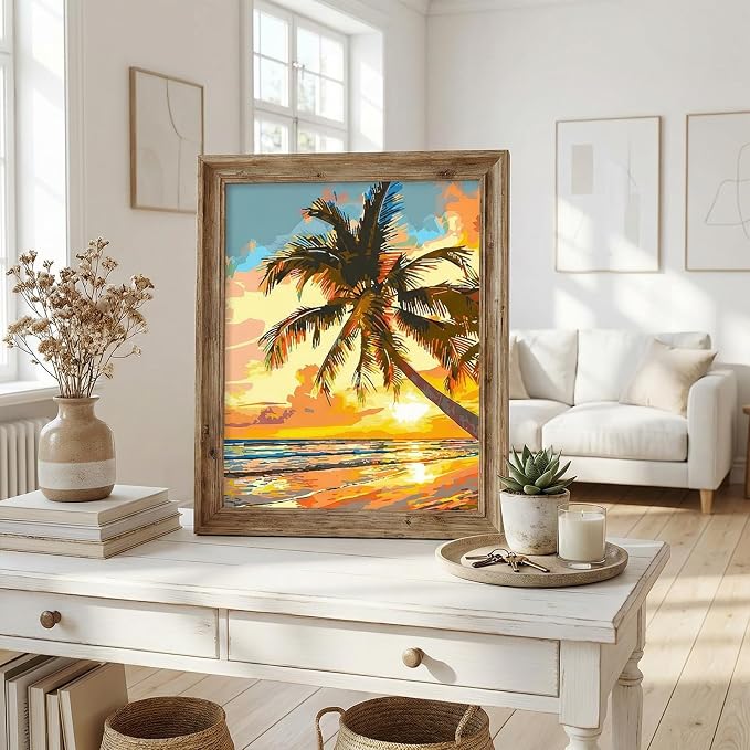 Qoosea Paint by Numbers Kit for Adults with Framed Canvas 4 Pack | Beach and Turtle Paint by Number Arts Kits for Beginner with Wooden Easel, Acrylic Set, Brushes for Home Decor, 9 * 12 Inch