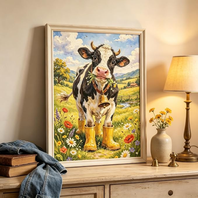 BYGFHLYW 5D Cow Diamond Painting Kit for Adults, Animal Diamond Art Kits | Full Round Drill Gem Painting Paint by Diamonds Relaxing DIY Craft for Home Wall Decor 12x16inch
