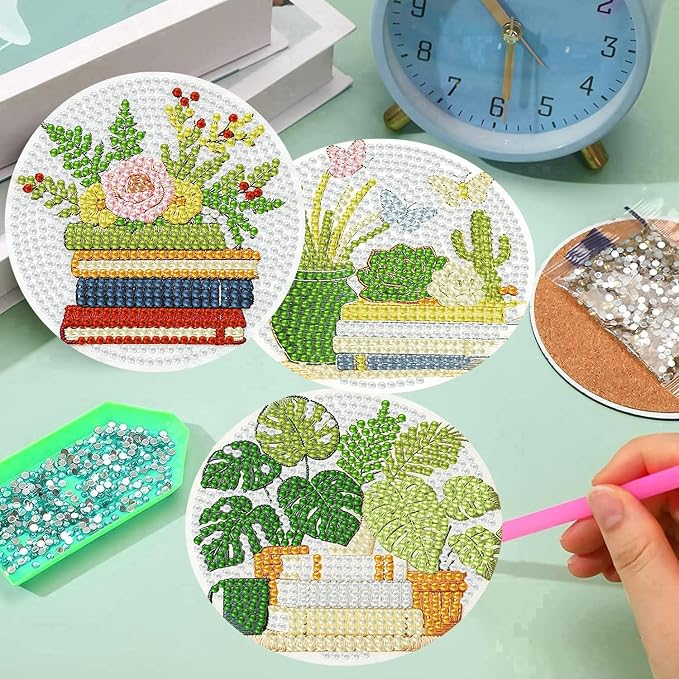 mrpwnle 8 Pcs Diamond Art Coasters Kits DIY Book Diamond Painting Coasters