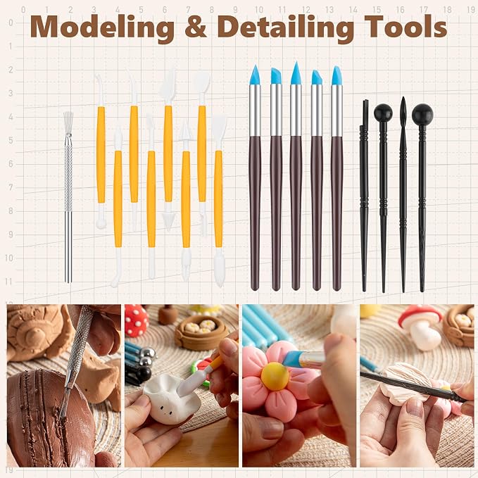 UUSYCUN 52PCS Pottery Tools for Sculpting, Ceramics Clay Tools for Pottery Kiln, Pottery Wheel, Trimming, Carving, Modeling, Beginners, Polymer Clay, Air Dry Clay, Pros, Adults, Crafting Supplies