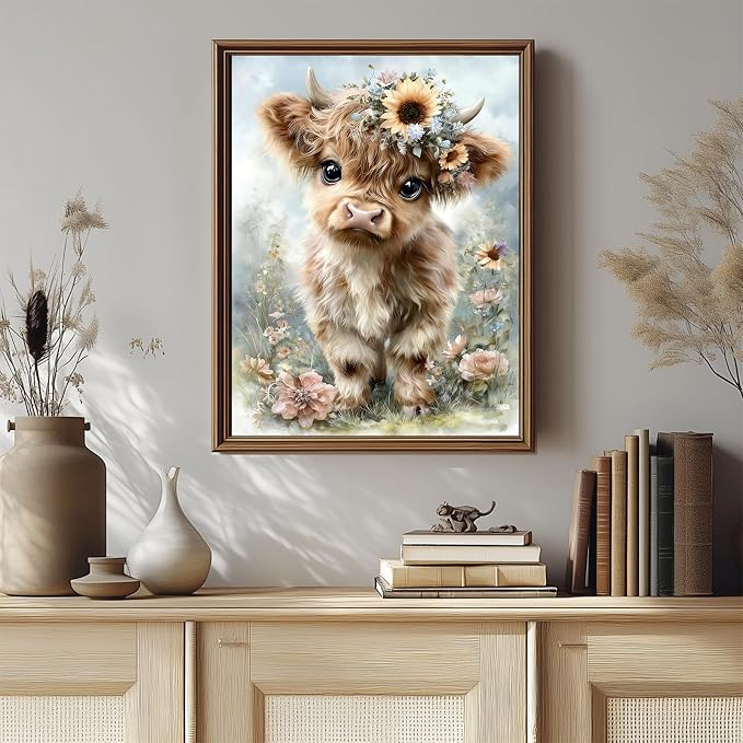 Highland Cow Diamond Art Kits for Adults,Retro Flowers Diamond Painting