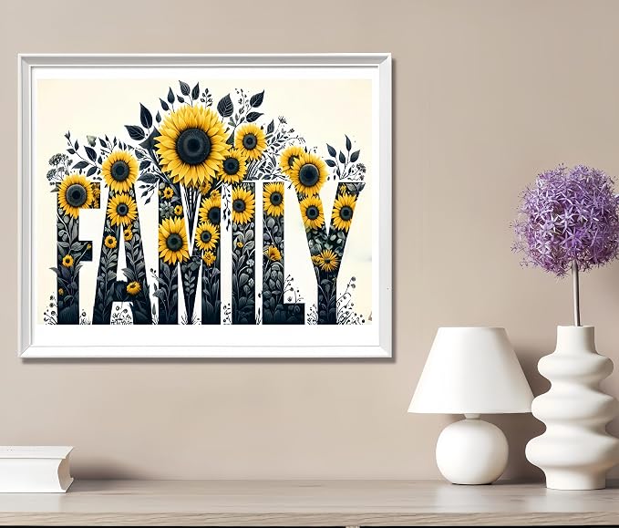 5D Diamond Painting Kits for Adults, Family Sunflower Diamond Art Kits | DIY Full Drill Diamond Dot Gem Painting for Home Wall Decor 12x16inch