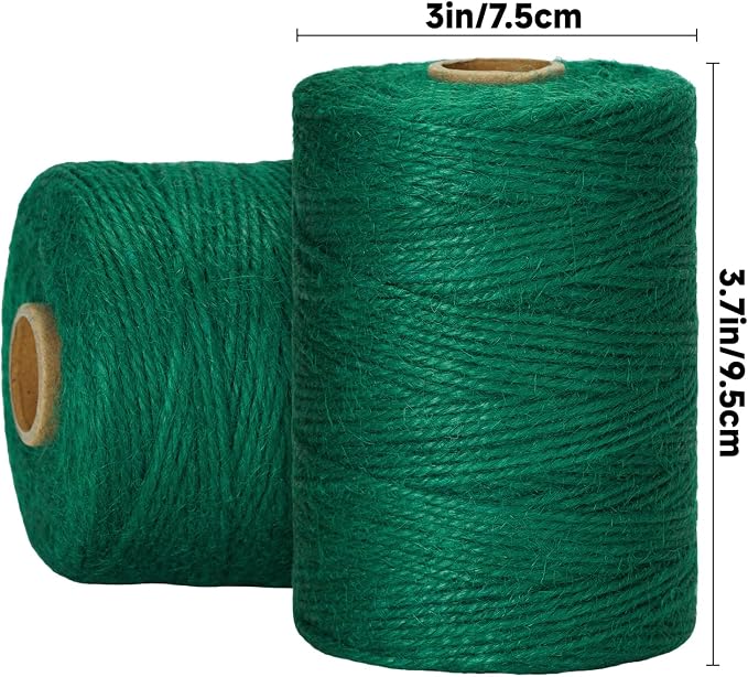 KINGLAKE Green Jute Twine String 1312 Feet 2mm for Crafts Gift Wrapping