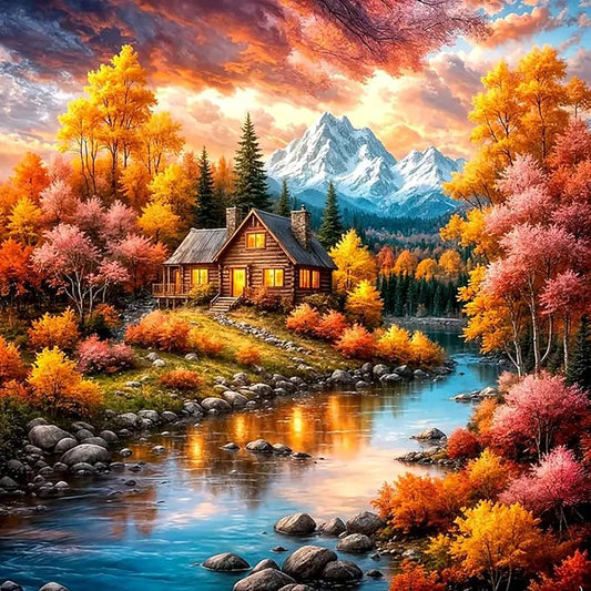LKHMVCA Fall Landscape Mountain Lake Paint by Numbers Kit for Adults, DIY Paint by Numbers Kits for Adults Beginners Without Frame, Acrylic Paint Canvas Painting Kits Art for Home Decor 16x16 Inch