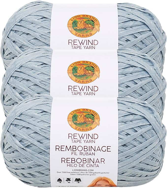 Lion Brand Yarn, Rewind Tape Crochet Yarn, Marbles, Blue, 3 Pack