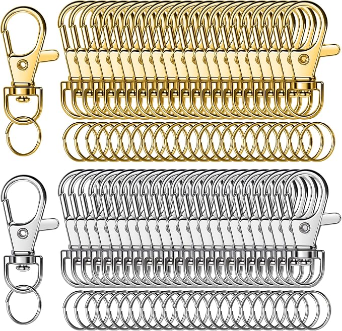 LEOBRO 160PCS Lobster Claw Clasps and Key Rings, Keychain Making kit, Keychains Clips and Key Chain Ring, for Key Chains, Jewelry Making, Art Crafts, Gold & Silver